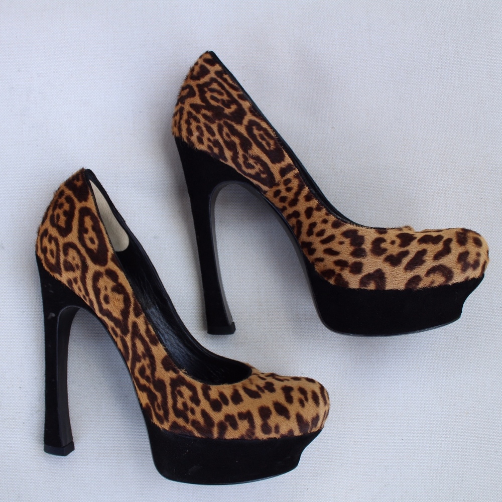 YSL Palais Leopard Calf Hair Platform